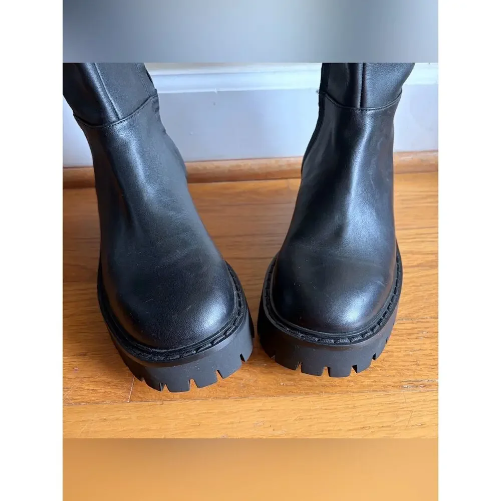Michael Kors | Asher Knee High Leather Boots Chunky Lug Sole Black Size 5